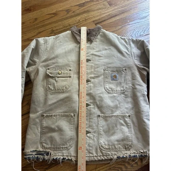 Vintage Carhartt Detroit Blanket Lined Chore Coat Tan Mens Size XL Thrashed